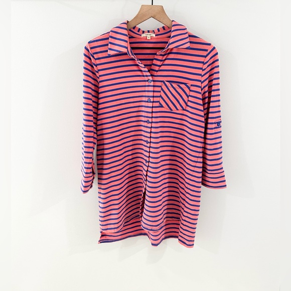 Tyler Boe Button Front Knit Top Pink Blue Stripe Size Small - Picture 1 of 5